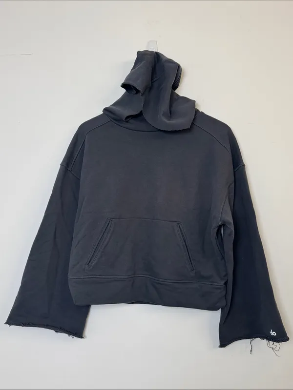Alo Yoga oversized Box Crop Hoodie Raw Hem Cotton Blend Sweatshirt Womens sz xs - Image 3