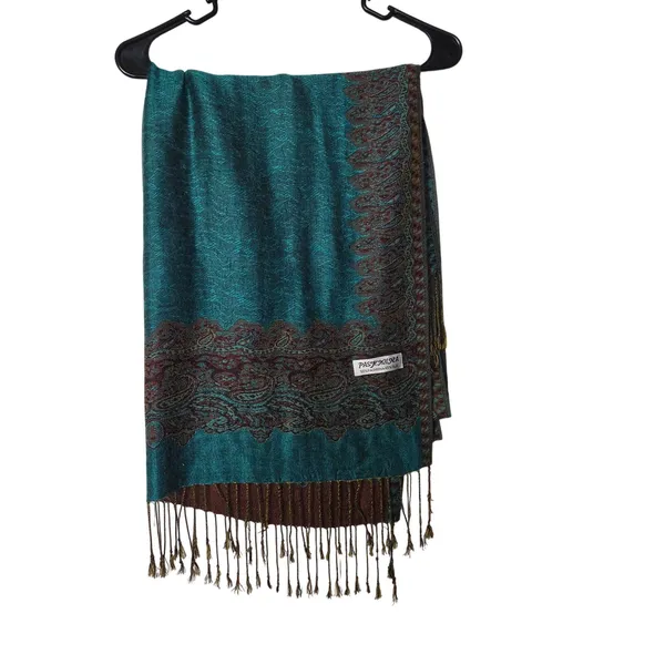 Pashmina Silk Blend Decorative Traditional Paisley Fringe Woven Reversible Scarf - Image 2