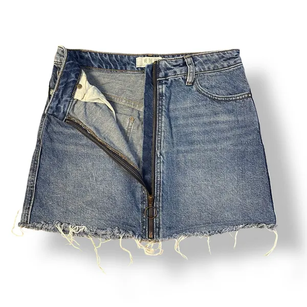 Free People Zipper Front Denim Mini Skirt Womens Size 24‎ Blue Festival - Image 4