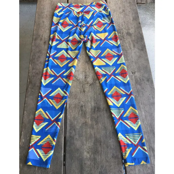 LuLaRoe‎ Womens Leggings One Size Blue Red Yellow Triangles Geometric Soft OS - Image 5