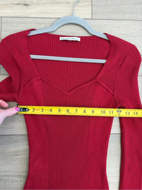 Abercrombie & Fitch Red Sweetheart Corset Ribbed Long Sleeve Sweater Dress S - Image 6