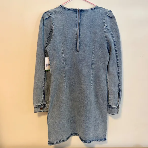 Vylette Danish Darling Long Puff Sleeve Denim Mini Dress Blue Womens Small NWT - Image 3