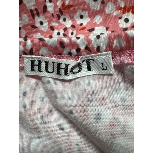 HUHOT Halter Dress Floral Ruched Summer Casual Sundress Pink‎ White L - Image 10