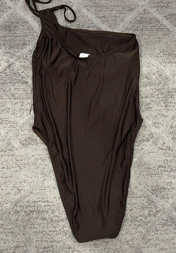 Good American New Shine One Shoulder Brown One Piece Swimsuit 2 MISSING BELT - Image 8