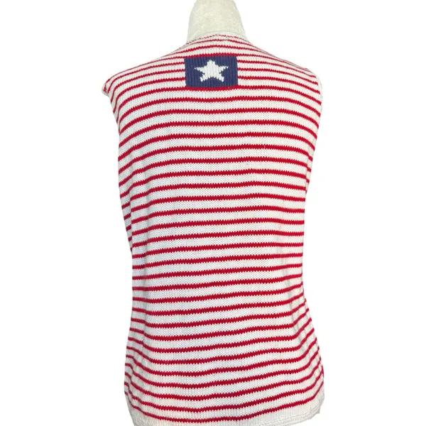 Northern Isles American‎ Flag Patchwork Knit Stripe Knit Vest Medium Patriotic - Image 2