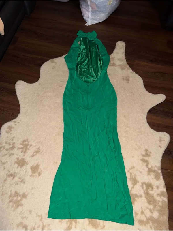 Meshki Claire Satin Drape Back Maxi Dress Green $120 formal party fall evening - Image 9