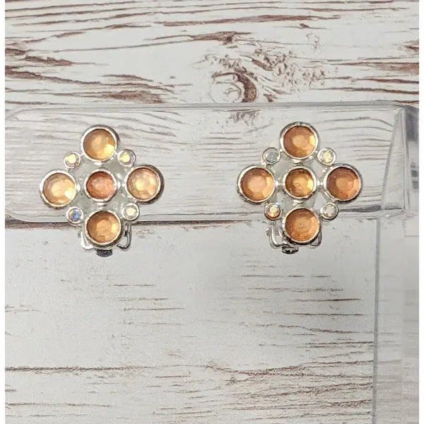 Vintage Clip On Earrings - Dainty Orange Gems - 5/8" - Image 2