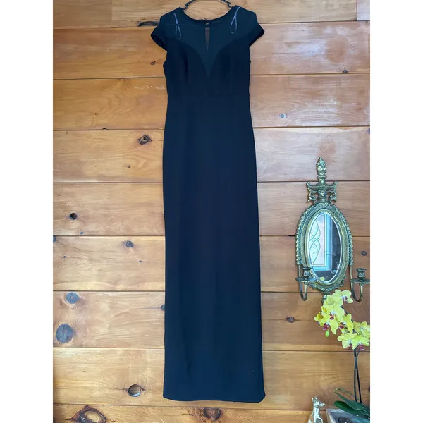 Lulus Truly Mysterious Black Sheer Mesh Cap Sleeve Maxi Dress Wedding Size M - Image 3