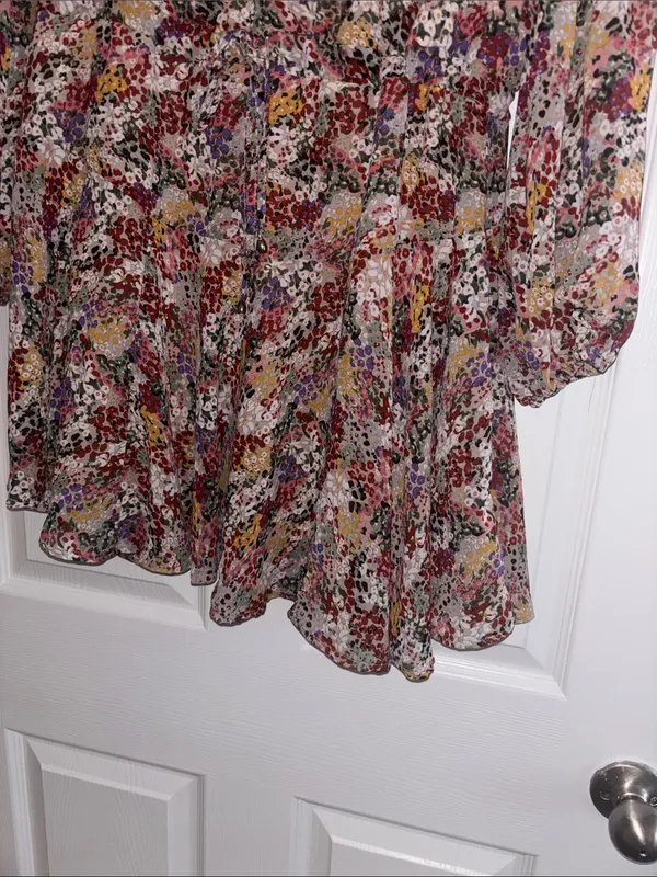 Entro Floral Print V-Neck Long Sleeve Dress Peasant - Image 6