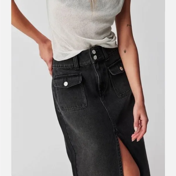 We The Free x Free People Madison Denim Midi Skirt In Black 29 - Image 3