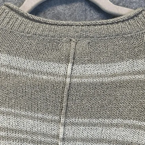 POL Sweater Women's Small Gray White Striped Knit Cardigan Frayed‎ Open Front - Image 12