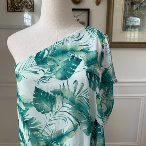 NWT Aura Women's Sleeveless Flutter Side Chiffon Maxi Dress Green Frond Print $1 - Image 3