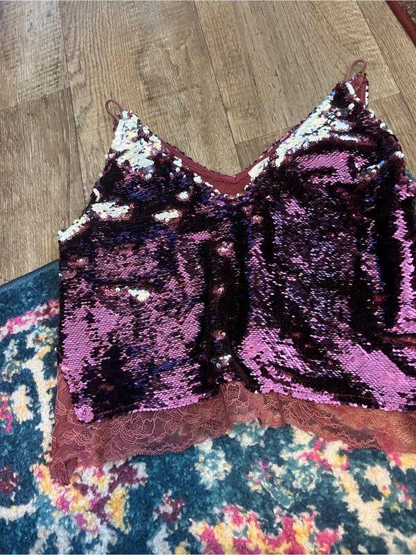 Free people intimately Women's Purple Sequin Lace Cami Top - Image 5