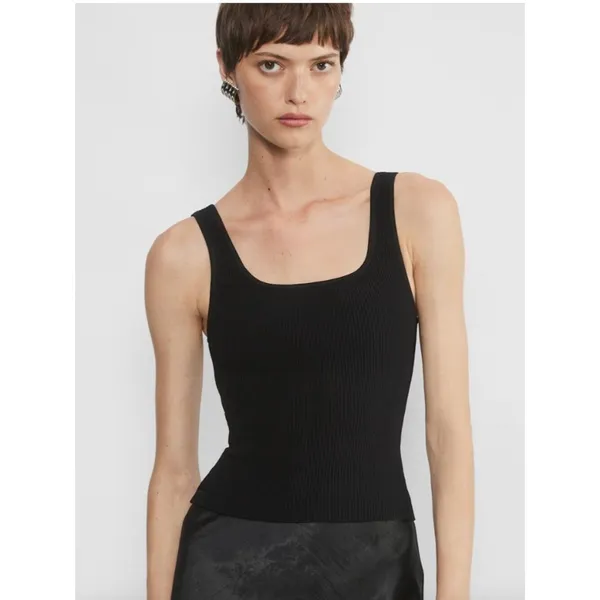 Babaton Sculpt Knit Squareneck Ribbed Tank Top Black - Image 2