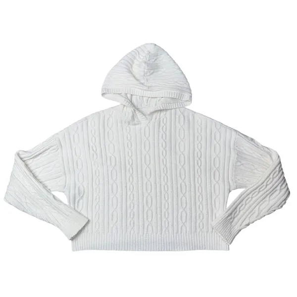 Alo Yoga Cable Knit Hoodie Women Medium White Excellent Cropped Pullover Sweater - Image 2