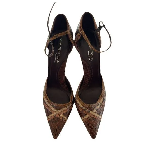 Vintage Via Spiga Snake Skin Leather Brown Multicolor Women’s Sz 8 Italy RARE - Image 6