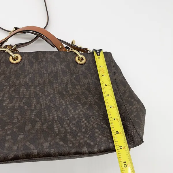 Michael Kors Cynthia Logo Medium Satchel‎ Brown Monogram Chain Shoulder Luxury - Image 13
