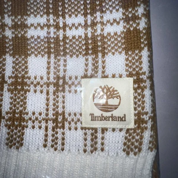 Timberland Buffalo Plaid Scarf,‎ 10"x68" Wheat Tan White Unisex New Comfy Preppy - Image 4
