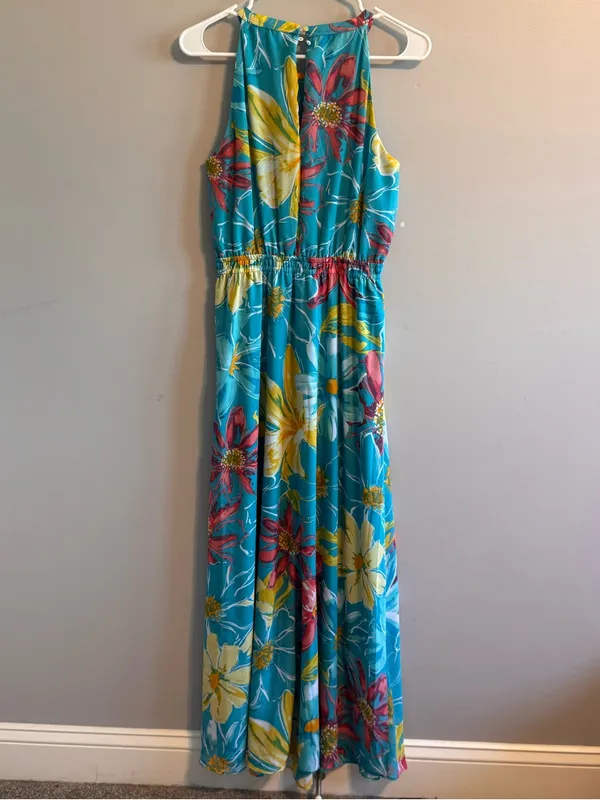 Nine West Floral Maxi Dress Blue‎ Pink Yellow Sleeveless Size 4 - Image 6