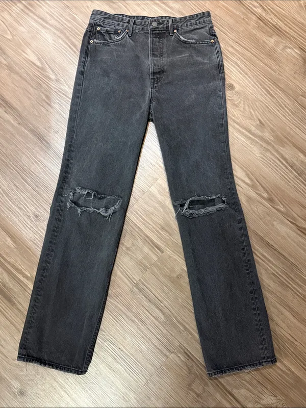 GRLFRND Mica High Rise Straight Jeans 28 Lights Off Distressed Black $248 - Image 2