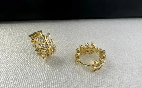 13mm Small CZ Leaf Hoop Earrings for Women - Image 3