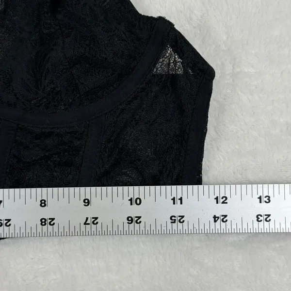 Black Floral Lace Longline Bralette‎ V-Neck Adjustable Straps Size Small READ - Image 5