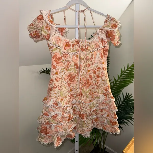 Bardot Caitlyn Peach Floral Off-the-Shoulder Ruffle Tiered‎ Mini Dress Medium - Image 5