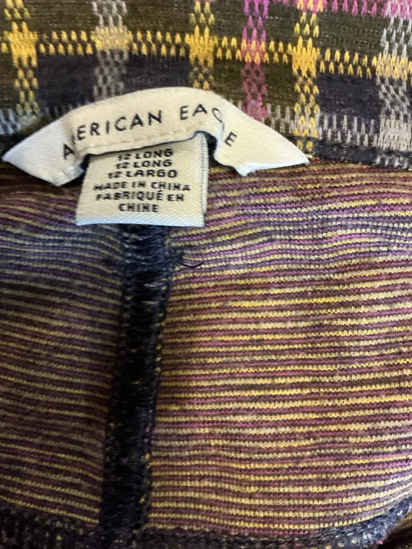 American Eagle Outfitters Women's Plaid Flared Dress Pants Brown Yellow Purple - Image 3