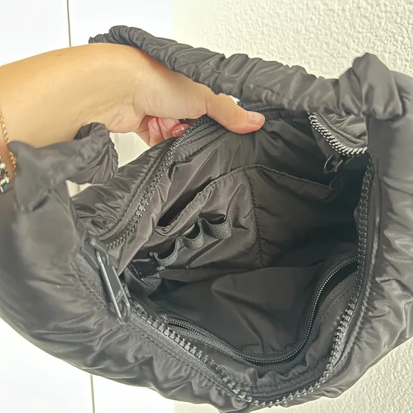 Dagne Dover Rider Puffy Nylon Crescent Pleated Shoulder Bag Black - Image 9