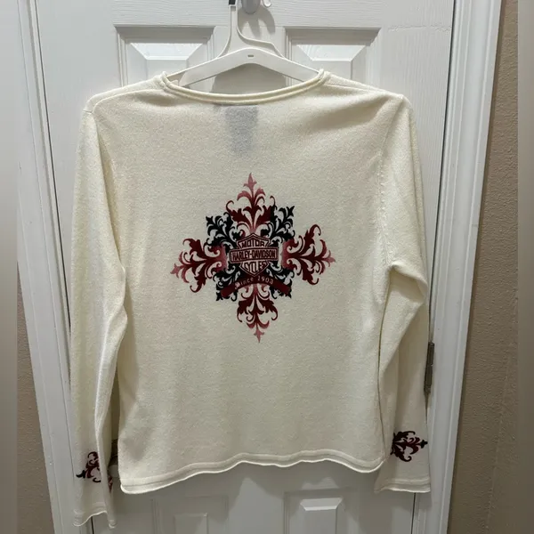Harley Davidson Sweater cream Scrolled Fleur De Lis Size XL - Image 12