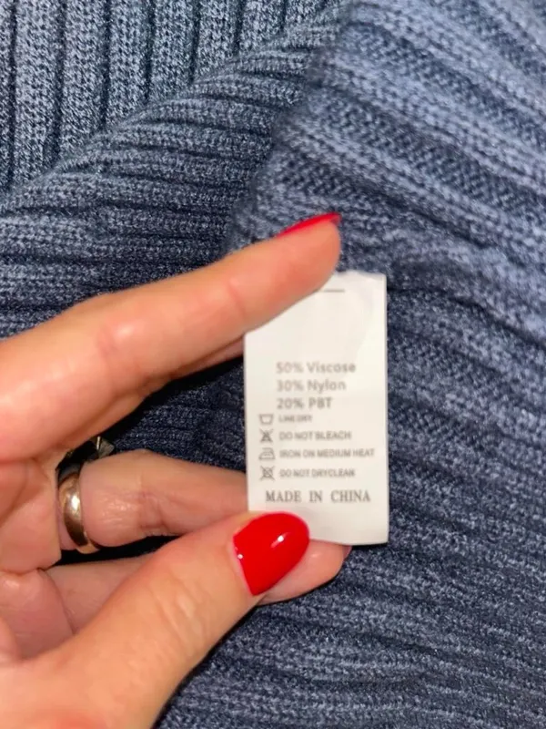 Blue Ribbed Knit Sweater Dress Women's Small - Image 6