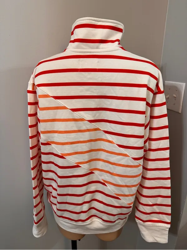 Solid & Striped Pullover Medium Quarter Zip Orange Red Beach Cover Up Terry - Image 4