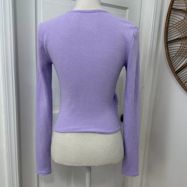 Aerie Waffle Knit Wrap Top Sz S Lavender Thermal Soft Girl Chic Balletcore Lilac - Image 3