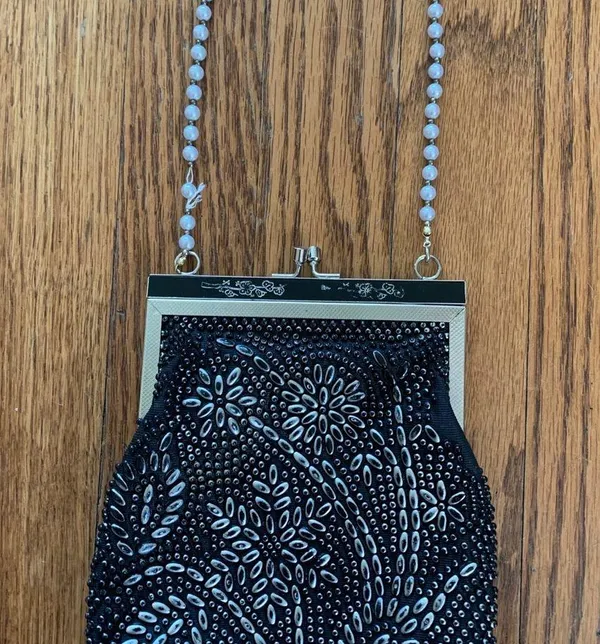 Vintage Golden Name Beaded Evening Bag Purse - Image 2