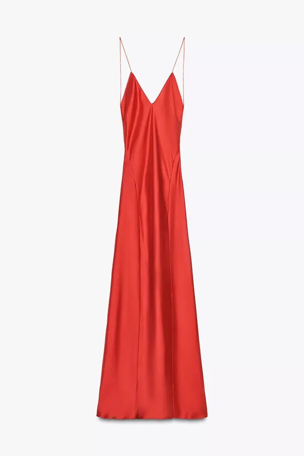 Zara nwt red maxi dress fitted bodycon satin effect party evening holiday gown - Image 8