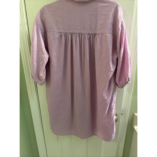 Young Fabulous and Broke Women's Linen Button Up Dress Sz XS Linen‎ Blend Lavender Tunic Shirt Dress - Image 5