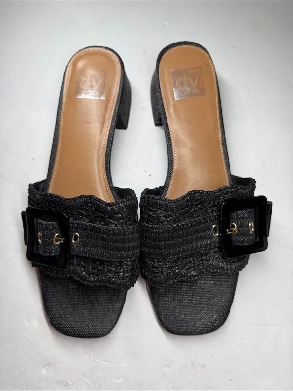 DV by Dolce Norrah Vita Black Woven Buckle Slide Mules 11 summer raffia neutral - Image 6