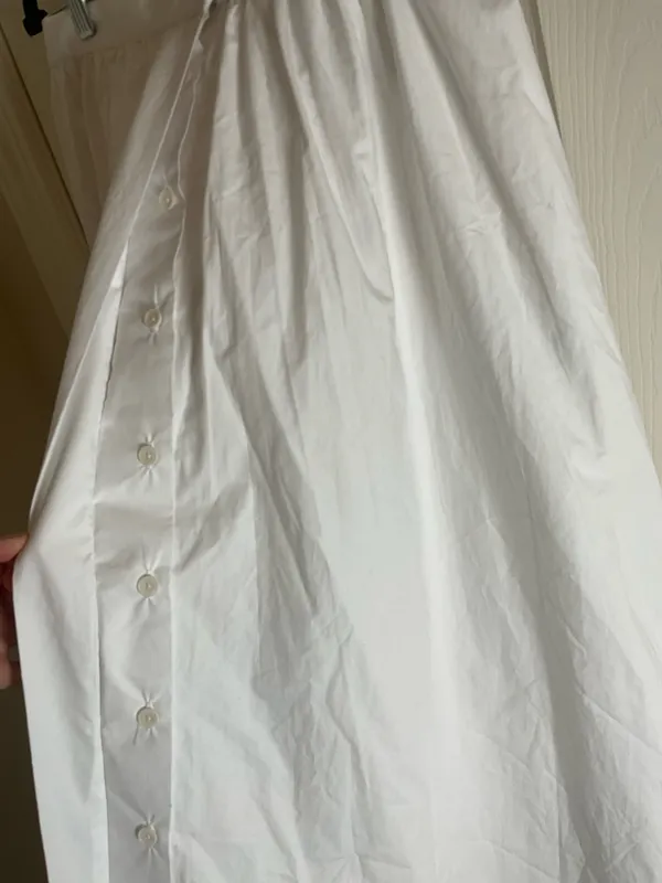 Zara White 100% Cotton Button-Front Midi Skirt with Eyelet Lace Trim - Size S - Image 4