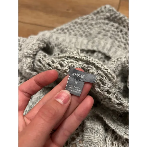 Aerie Womens Open Knit Hooded Cardigan Sweater Marled Grey Longline Size M - Image 3