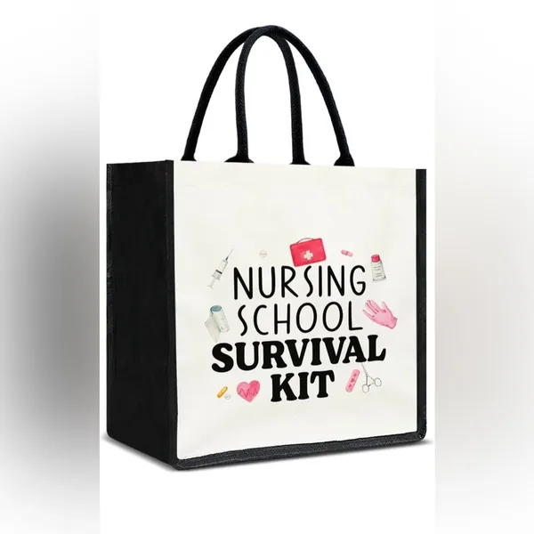 Source Unknown Nursing School Survival Kit Canvas Tote Bag NWT Reusable Multiple Use Tote - Image 6