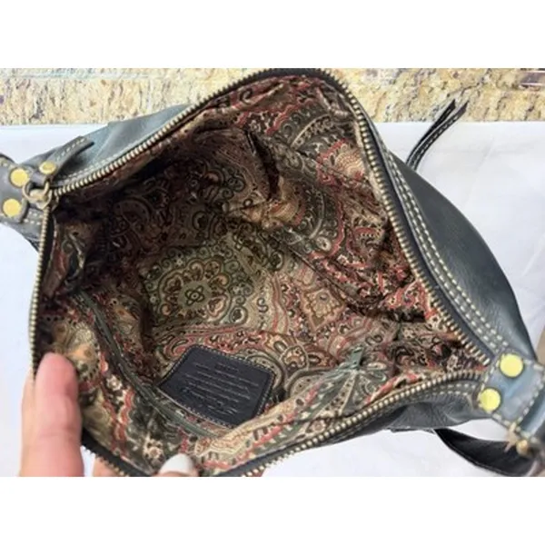 Vintage Fossil Black Leather Multi-Pocket Shoulder Bag Y2K Satchel - Image 6