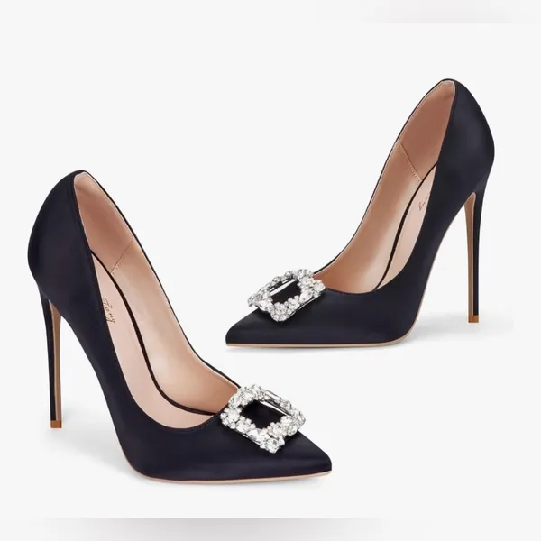 NEW Elisabet Tang Satin Rhinestone Stiletto Pumps Pointed Toe High Heels 4.72” 8 - Image 3