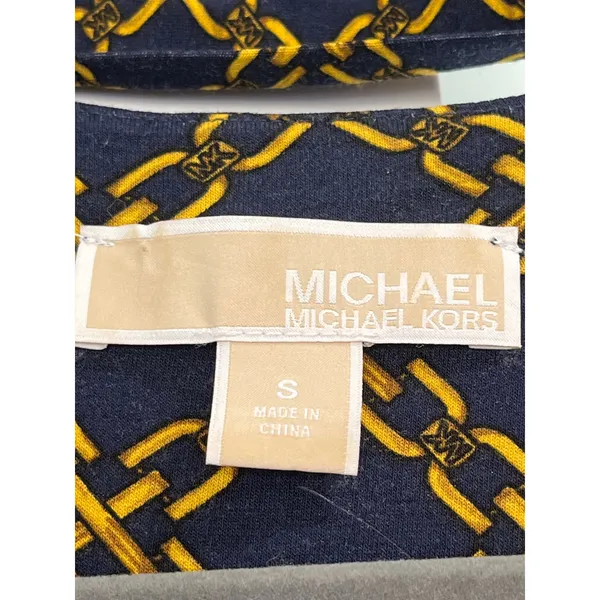 Michael Kors Navy Gold Chain Link Monogram Lace Up‎ Dress Small Long Sleeve Belt - Image 2