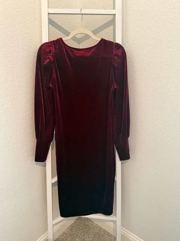 Vince Camuto Burgundy Velvet Puff Sleeve Midi Dress Women’s - Image 6