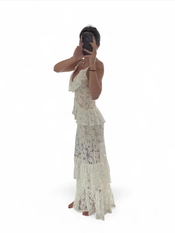 Hello Molly White Maxi Lace Ruffle Dress - Image 4