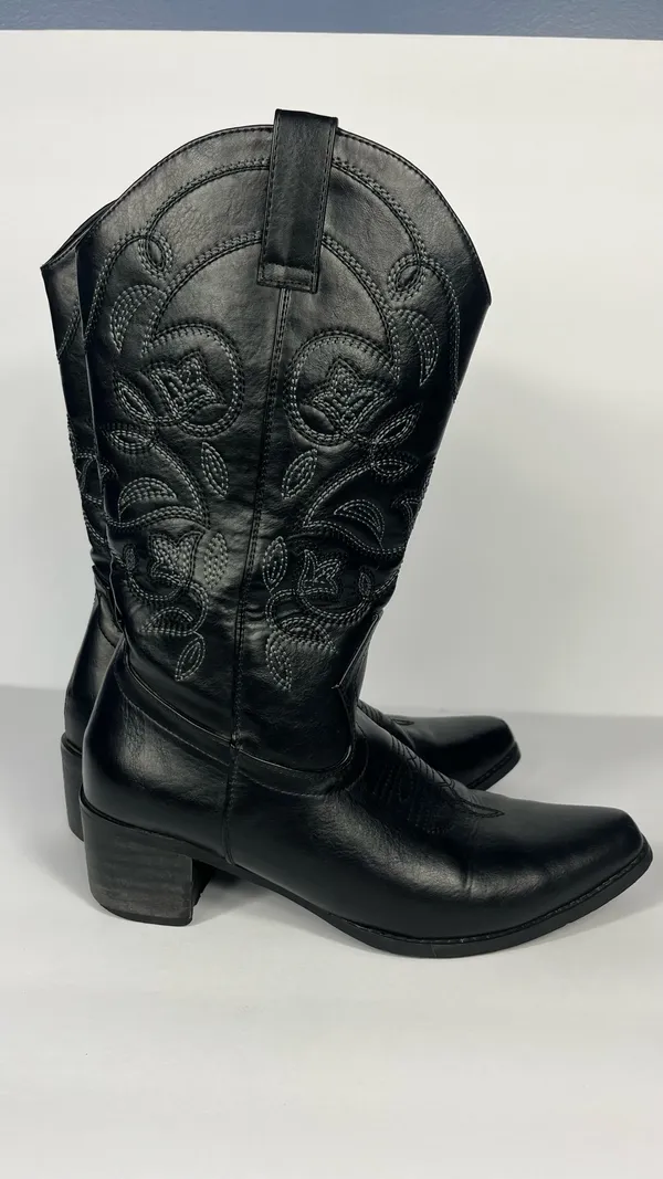 Faux Leather Cowboy Boots Embroidery Detail Women’s Size 7.5 - Image 10