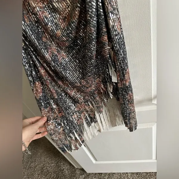 NTW Boston Proper Sequin V Neck Faux Wrap Knee Length Frimge Dress SIZE 6 - Image 3