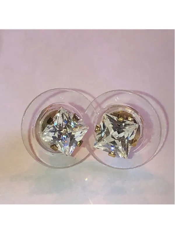 Gold Plated Sterling Silver L 925 Princess Cut Dainty Stud Earrings - Image 2