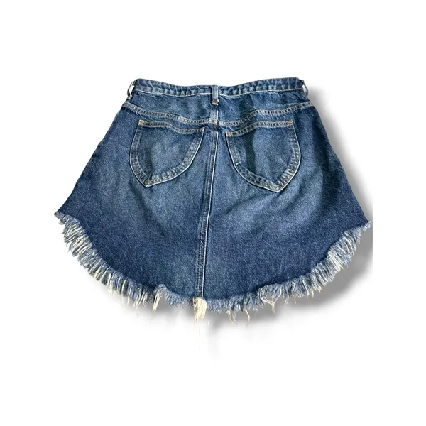 We The Free‎ Free People Bailey Fringe Denim Mini Skirt High Rise Blue 27 - Image 5
