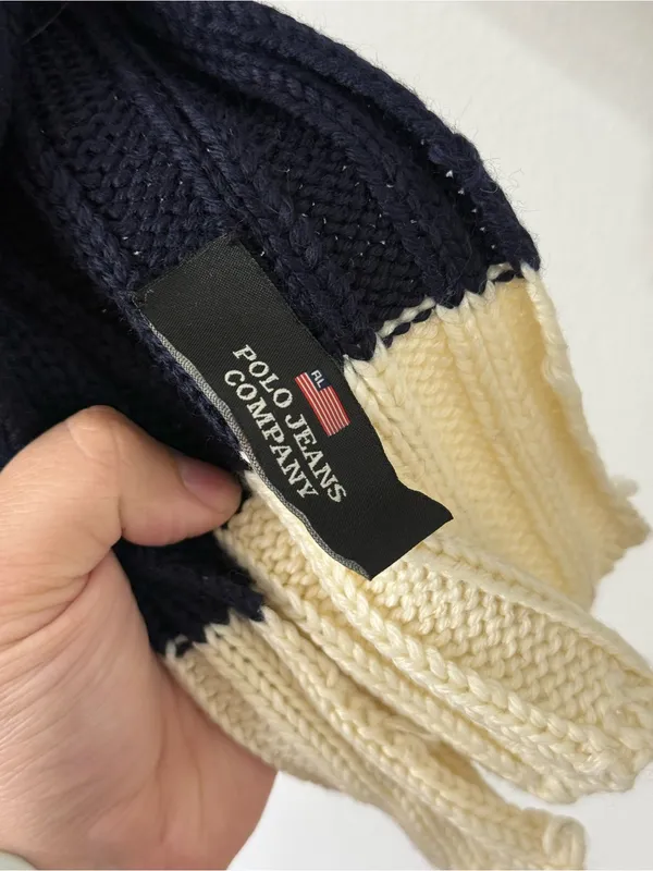 Polo Ralph Lauren Wool Blend Ribbed Navy Scarf Sweater with Flag - Image 4